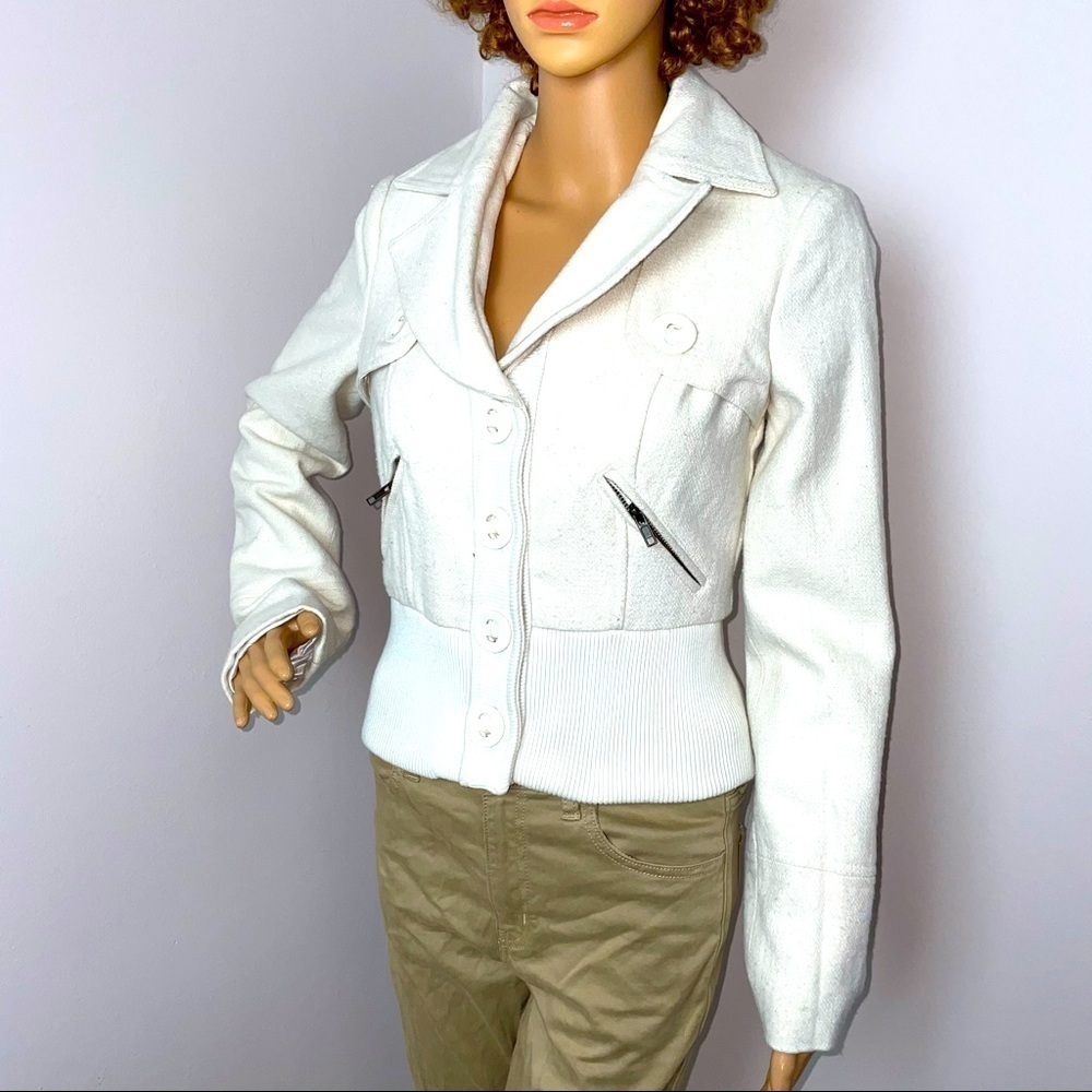 Urban Behavior Bomber Jacket Wool Blend Button Up Lined White SP